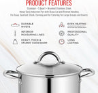 Stainless Steel Stockpot with Tempered Glass Lid 5 Quart, Durable 18/0 Stainless Steel, Impact-Bonded Base for Even Heating, Riveted Handles, Oven & All Stove Compatible, Safe Up To 500°F (260°C)