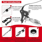 DEMARRE Silver Rabbit Corkscrew Wine Opener, Luxury Wine Bottle Opener, Zinc Alloy Corkscrew Set for All Wines, Includes Opener, Foil Cutter, Wine Stopper Pourer, Drip Ring, Black Gift Box