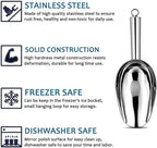 E-far 6 Ounce Ice Scoop Set of 2, Small Stainless Steel Scoops for Ice Cube/Candy/Flour/Sugar, Metal Utility Scoops for Canisters, Baking, Kitchen Pantry, Rust Free & Dishwasher Safe