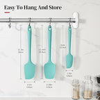 600ºF Heat Resistant Spatulas, High Heat Food Safe Semless Kitchen Silicone Scraper Set for Cooking Baking Mixing Scraping Stirring Nonstick Cookware Pan Bowl (3Pcs,Aqua Sky)