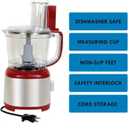 Kenmore 11 Cup Food Processor - Vegetable & Fruit Salad Cutter, Multifunctional, 500 W, Chopper, Clicer, Mincer, Puree, Grater, Blades, Shredder, Compact Stainless Steel Kitchen Appliances, Red