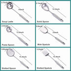 Cooking Utensils Set Stainless Steel Kitchen Metal Serving Utensils Set of 6 Pcs-Wok Spatula Ladle Set, Slotted Skimmer, Pasta Server, Serving Spoon, Slotted Spatula Tunner,Dishwasher Safe