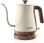 Gooseneck Electric Kettle, 1000W Electric Tea Kettle Stainless Steel, Pour Over kettle for Coffee, Wood-like Grain Finish Handle, Hot Water Kettle, Auto Shut Off, 0.8L, Beige
