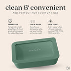 Ceramic Coated Glass Food Storage Container | No PTFE, PFOA, PFAS, and BPA | Reusable Non Toxic Meal Prep Container with Glass Lid | Easy To Store | 5 Cup Square [Pine]