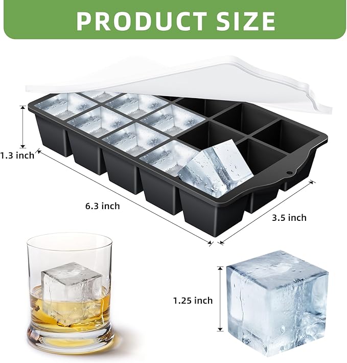 FANYITY Silicone Ice Cube Trays 2-Pack with Locks lids,Easy Release Ice Molds for Freezer,Perfect for Cocktails, Whiskey, Coffee