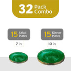 PLASTICPRO 60 Pack Plastic Plates Set of 30-10 inch Plates and 30-7 inch Plate, Elegant Clear Green Spiral and Gold Rim Disposable Fancy Plate Premium Heavyweight