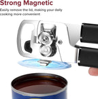 Can Opener Manual 2-in-1 with Magnet, Hand Held Can Openers with Stainless Steel Sharp Blade (Smooth Cut), Large Effortless Turn Knob, Non-Slip Soft Rubber Handle, Built-Bottle Openers, Black