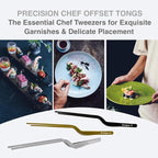 8 Inch Precision Offset Tweezers, Kitchen Culinary Stainless Steel Tongs, Curved Kitchen Cooking Multi-function Chef Precision Tweezer Tongs for Plating, Food Decorating and ect (Gold)