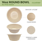 [125 Count]Harvest Pack Compostable Paper Bowls, 16oz PFAS FREE Round Biodegradable Bowl, Heavy-Duty Eco-Friendly Disposable, Sugarcane Bagasse Natural plant fibers Takeout, Alternative to Plastic