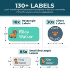 Personalized Daycare Name Labels for Kids (130 Labels) - Custom Waterproof Name Stickers for Clothing Tags, Water Bottles, Lunch Boxes and School Supplies (Highland Cows)