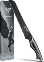 8 Inch Bread Knife Serrated Blade - Black Damascus Steel with Ergonomic Handle - MIAO Series