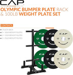CAP Barbell 2-Inch Olympic Bumper Plate Weight Set with 6 Post Rack | 100-370 lbs | Multiple Options