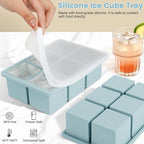 Large Silicone Ice Cube Tray 3Pack, SAWNZC Big Square Ice Cube Molds for Whisky Cocktail, Ice Maker Tray with Lid for Freezer, Easy Release (3, Blue+Green+Purple)