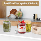 Overnight Oats Containers with Lids,16oz Wide Mouth Glass Mason Jars with Bamboo Lid,Overnight Oats Jars with Spoons,Meal Prep Jar with Airtight Lid for Yogurt,Chia Pudding,Snacks,Salad,Spice 4pack