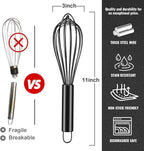 Maxjoy Silicone Whisk with Stainless Steel Wires - Balloon Egg Beater for Whisking, Stirring & Frothing, Heat Resistant Non Scratch 11 Inch Black