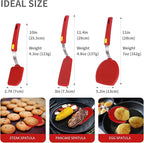 Kitchen Spatulas Silicone Turner Heat Resistant Melt Proof Spatula Set for Nonstick Cookware,Flexible Non Scratch Thin Spatula Wide,Angled and Flipper 3-pack for Frying Eggs,Pancake,Burger,Fish.Red