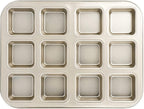 Beasea Brownie Pan with Dividers, 1 Set Gold All Edges Square Cupcake Brownie Pans 12 Cavity Mini Non Stick Baking Carbon Steel Bread Mold Small Edge 3x4 Individual Cutter Sheet Tray for Cake Oven