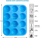 JEWOSTER 12 Cups Silicone Muffin Pan 2 Pack - Cupcake Pan Nonstick Silicone Molds Great for Making Muffin Cakes,Bread, Tart - BPA Free Baking Accessory