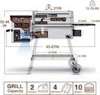KingChii Electric Wood Pellet Grill & Smoker with Side Shelf, 456 SQ.IN Grill Capacity, with PID Temperature Control (180-425°F) for Backyard Camping Bake and Roast, Black with Cover