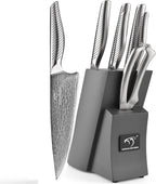 NANFANG BROTHERS® 7 Pieces Damascus Kitchen Knife Set, High Carbon Stainless Steel Damascus Steel Chef Knife Set, Stainless Steel Ergonomic Handle for Chef, Knife Block Set for Chopping NF
