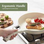 Redchef Ceramic Pan Nonstick, Nonstick Frying Pan, Large Fry Pans, PFAS & PFOA-Free, Non-Toxic, Induction Compatible Pans, Ergonomic Handles, Suitable for All Stove, Beige White, 11"