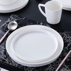 Stone Lain Madeline Bone China 16 Piece Dinnerware, Plates and Bowls Sets for 4, White Dish Collection with Mugs, Modern Edge, Microwave & Dishwasher Safe