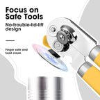 Beneno Heavy Duty Hand Can Opener Manual with Magnet, Durable Sharp Carbon Steel Blade Smooth Cutting, Big Effort-Saving Knob, Soft Grip Handle, Multifunctional Kitchen Tool with Bottle Opener, Yellow