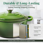 Larder & Vine Enameled Cast Iron 5.7qt Dutch Oven Pot with Lid | Bread Baking | Compatible on All Cooktops & Oven Safe to 500° F | Great for Sourdough Bread | Okra