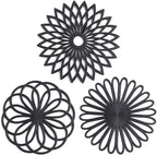 Set of 3 Silicone Trivet Mat - Hot Pot Holder Hot Pads for Table & Countertop - Trivet for Hot Dishes - Non-Slip & Heat Resistant Modern Kitchen Hot Pads for Pots & Pans, Black
