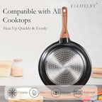ESLITE LIFE Nonstick Ceramic Frying Pans Skillets Set with Lids, Non-Toxic Egg Omelette Kitchen Cooking Pans Compatible with All Stovetops (Gas, Electric & Induction), PTFE & PFOA Free (Black)