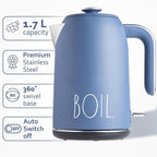 Rae Dunn Electric Hot Water Kettle - Stainless Steel Coffee Maker, Tea Kettle, Swivel Base, With Automatic Shut Off Boil-Dry Protection, Easy Pour Pitcher, 1500 Watt Boiling Power, 1.7 Liters, Navy