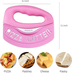 Premium Pizza Cutter Food Chopper-Super Sharp Blade Stainless Steel Pizza Cutter Rocker Slicer with Protective Sheath Multi Function Pizza Knife Kitchen Tools,Dishwasher Safe (Pink)