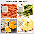 VEVOR Commercial French Fry Cutter with 4 Replacement Blades, 1/4 and 3/8 Blade Easy Dicer Chopper, 6-wedge Slicer and 6-wedge Apple Corer, Lemon Potato Cutter for French Fries with Extended Handle
