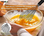 Walfos Whisk 11inch Flat Whisks and 10inch Balloon Whisk Combo,Silicone whisks for cooking,Non Scratch Coated Wisk,Suitable for Ceramic Coated pans and Wider shallower pots.(2pcs black)