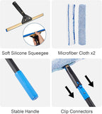 Swivel Squeegee Kit with 4 Extension Poles,Glass Scraper, Bendable Duster, 2 Window Scrubber Cloth for Glass, Car, Floor, Home,Garden
