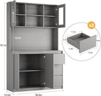 Garvee Kitchen Pantry Cabinet,71 in Tall Storage Cabinet with Doors&Shelves Adjustable, Kitchen Storage Hutch with Microwave Shelf, Led Lights&Charging Station,Corner Pantry Cabinet