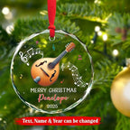 Personalized Mandolin Glass Ornament Xmas 2025, Musical Instrument Christmas Ornament Gift for Mandolin Player, Customized Text & Name Mandolinist Glass Keepsake, Instrument Lover Christmas Ornaments