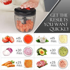 Ourokhome Manual Food Processor Vegetable Chopper, Portable Hand Pull String Garlic Mincer Onion Cutter for Veggies, Ginger, Fruits, Nuts, Herbs, etc., 900ml, Black