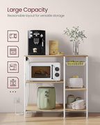 VASAGLE Baker's Rack, Coffee Bar Stand with Charging Station, Storage Shelves, Pull-Out Wire Basket, Table for Microwave, Kitchen, Oak Beige UKKS036Y09, 15.7 x 35.4 x 35.6 Inches