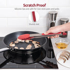 600ºF Heat Resistant Kitchen Tongs: U-Taste 12 inch Large Silicone Cooking Tong with Sturdy Non Stick Rubber Tips & Silicon Coated 18/8 Stainless Steel Handle & Smooth Locking for Serving Grill (Red)