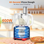 Homtone 16 Cup Food Processor Large, 9 Functions 7 Blades 3 Speeds for Shredding, Slicing, Making French Fries, Chopping Meat, Kneading Dough & Emulsifying, 600W, Red