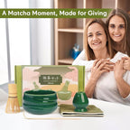 Matcha Whisk Set – Ceramic Matcha Set with Matcha Bowl, Matcha Whisk & Holder, Bamboo Scoop, Tea Towel – 5-Piece Japanese Matcha Kit for Matcha Lovers, Beginners & Gifting (Green, 20oz)
