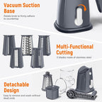 Rotary Cheese Grater Hand Crank with 5 Interchangeable Blades, Vegetable Slicer Chopper for Fruit Vegetable Nuts, Mandoline Slicer for Kitchen with Blades Rack & Suction Base, Grey
