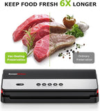 Bonsenkitchen Vacuum Sealer Machine, Multi-Functional Food Sealer with 1 Roll Bag, Bag Storage | Built-in Cutter, Black-Silver
