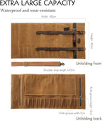 Chef Knife Roll Bag 16oz Oil Waxed Canvas with Cazy Horse Leather, 12 Slots & 2 Zipper Pockets, Portable Backpack Knife Case Storage, Detachable Adjustable Shoulder Strap Belt(Not Included Knives)