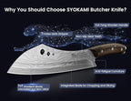Butcher Knife, 10 Inch Meat Cleaver Chef Knife with Herb Stripper, Japanese Style High Carbon Steel Kitchen Knife for Chopping & Slicing, Damascus Pattern Full Tang Wood Handle Ideal for Gift
