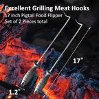 17-inch Pigtail Food Flipper (Set of 2) - Premium Stainless Steel Meat Turner for Grilling & Cooking