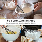 TEEVEA Silicone Whisk Set of 3 Non Scratch Non Stick Silicone Coated Stainless Steel Wire Whisks Heat Resistant 480°F Kitchen Wisk for Cooking Blending Whisking Tool Black