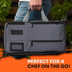 Asaya Chef Knife Bag - 28 Pockets for Knives and Kitchen Utensils - Durable Ballistic Nylon, Black Stainless Steel Hardware, Card Holder and Adjustable Shoulder Strap - Knifes not Included
