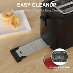 Toaster 4 Slice Long Extra Wide Slot 1.5" with Countdown Timer, 6 Browning Settings, Built-in Warming Rack, Bagel/Cancel/Defrost Functions, Removable Crumb Tray-Matteblack